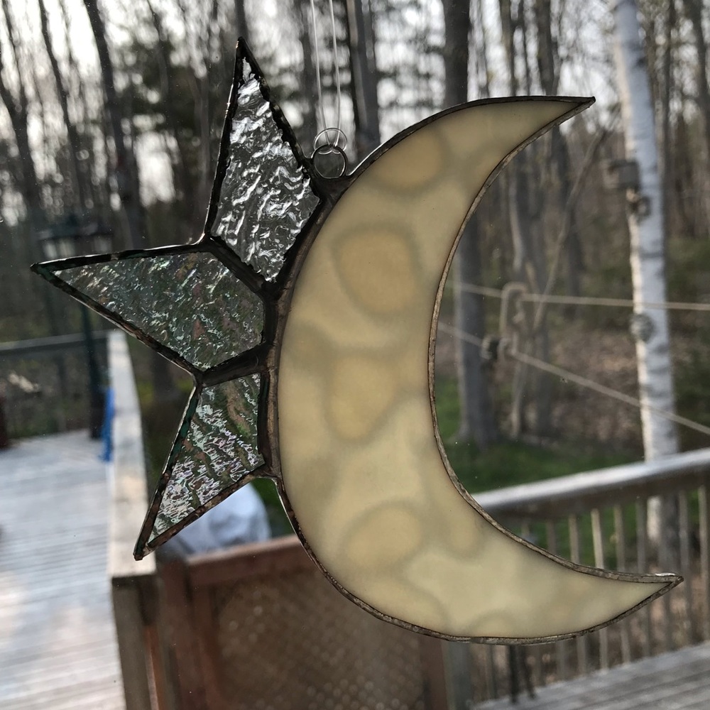 Handcrafted stained glass moon and star